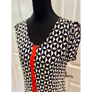 Le Sample Geometric Print Blouse Womens Medium Red Stripe Rayon Cap Sleeve Top